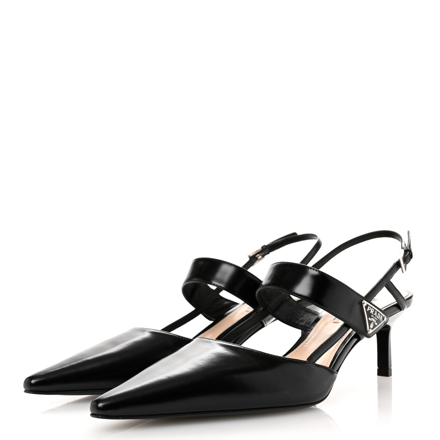 Prada Spazzolato Metal Triangle Logo 55mm Slingback Pumps 39.5 Black 4 of 10