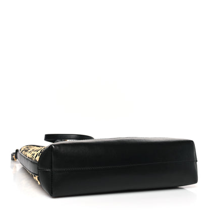 Saint Laurent Raffia Calfskin Leopard Print Toy Shopping Tote Natural Black 4 of 9