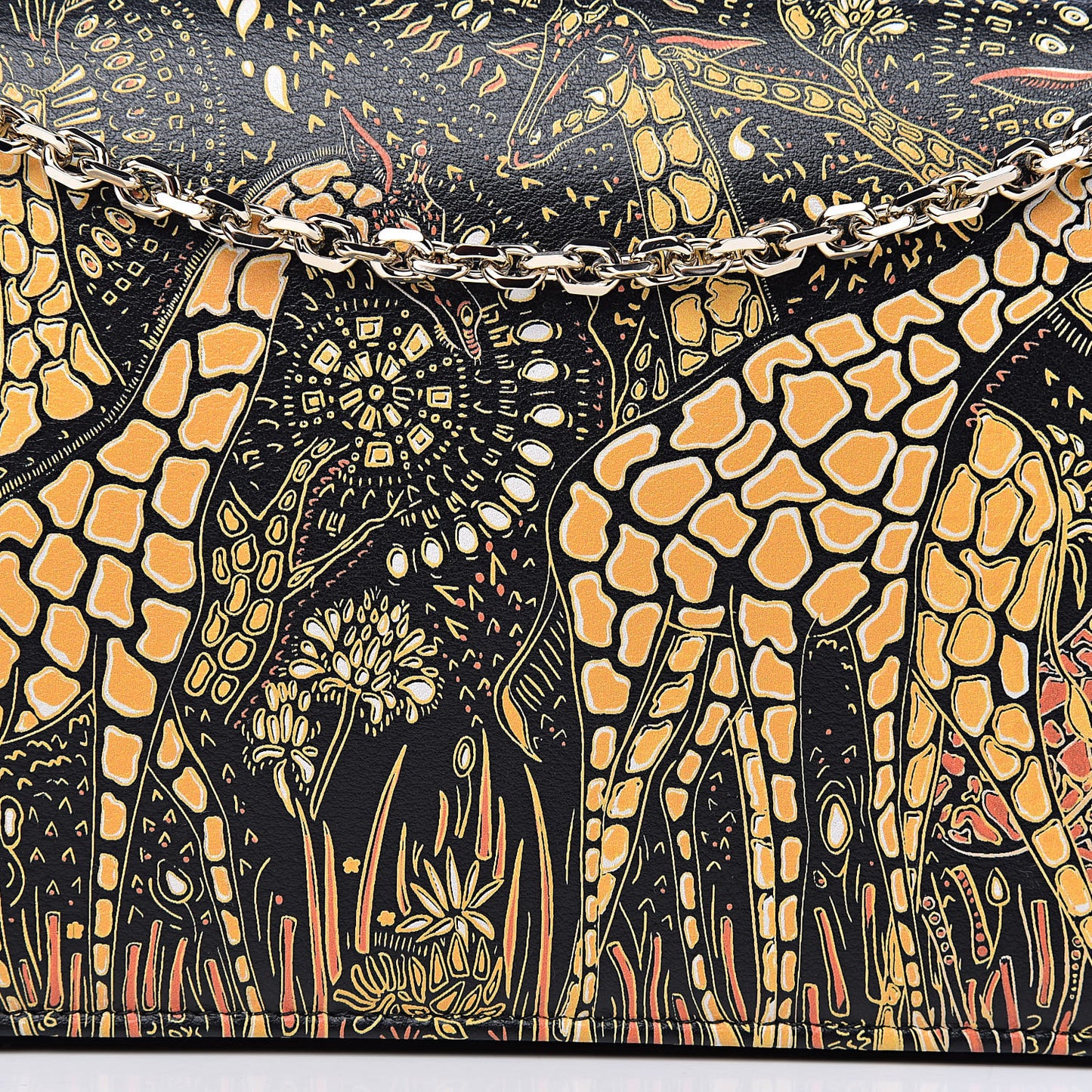 Printed Calfskin Animals Chain Pouch Brown Multicolor