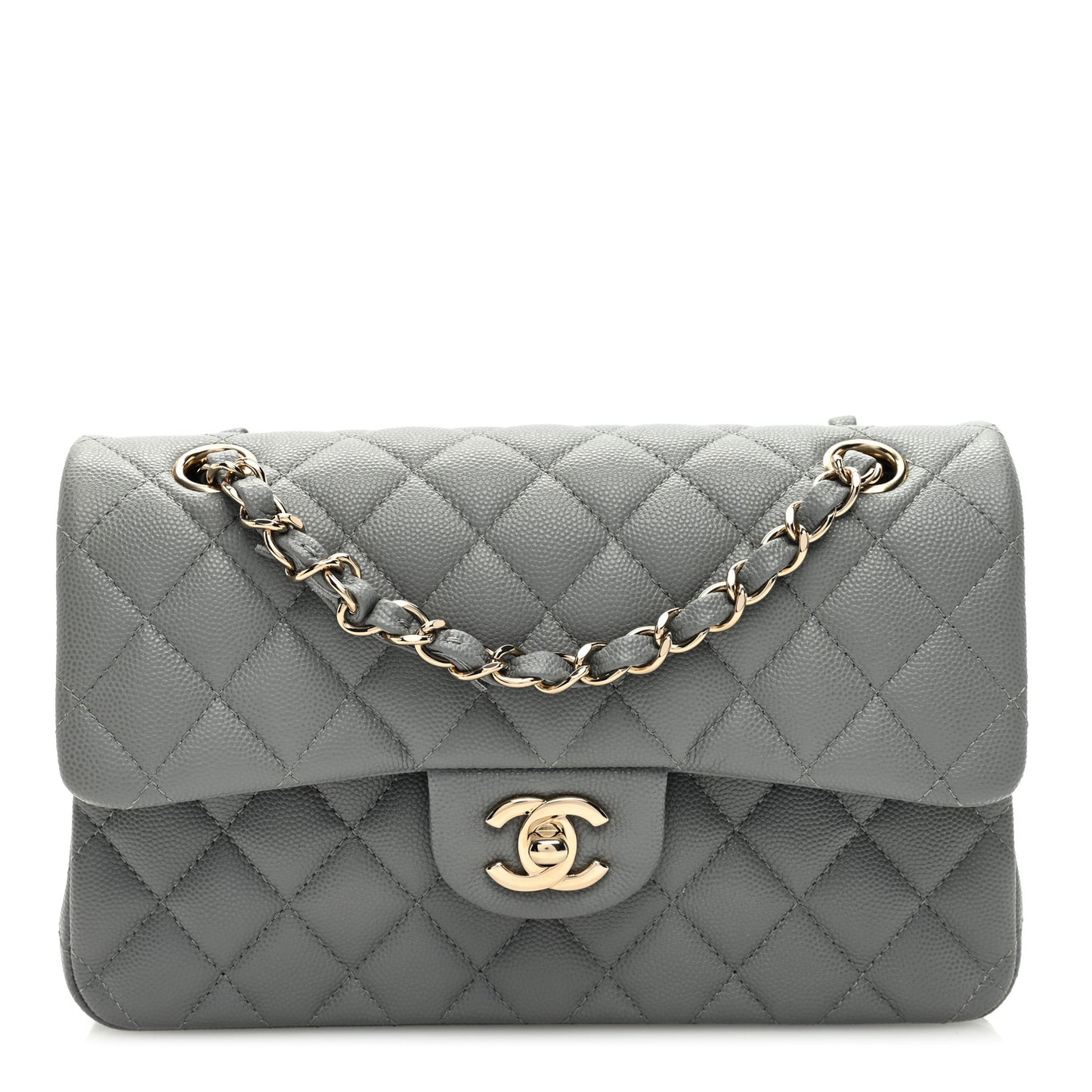 Caviar Quilted Small Double Flap Grey
