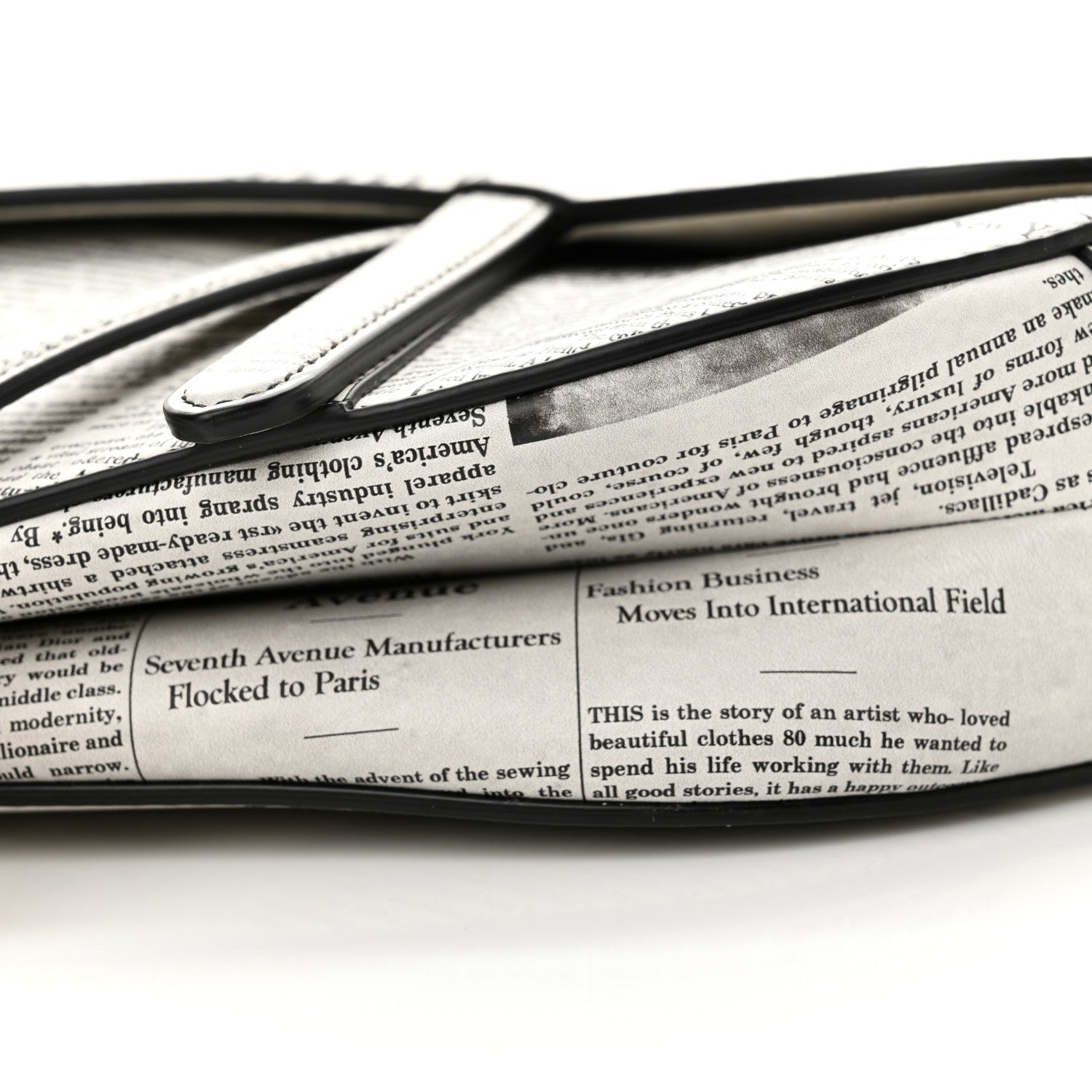 Christian Dior Calfskin Newspaper Printed Saddle Bag With Strap Black White 9 of 13