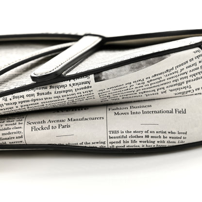 Christian Dior Calfskin Newspaper Printed Saddle Bag With Strap Black White 9 of 13