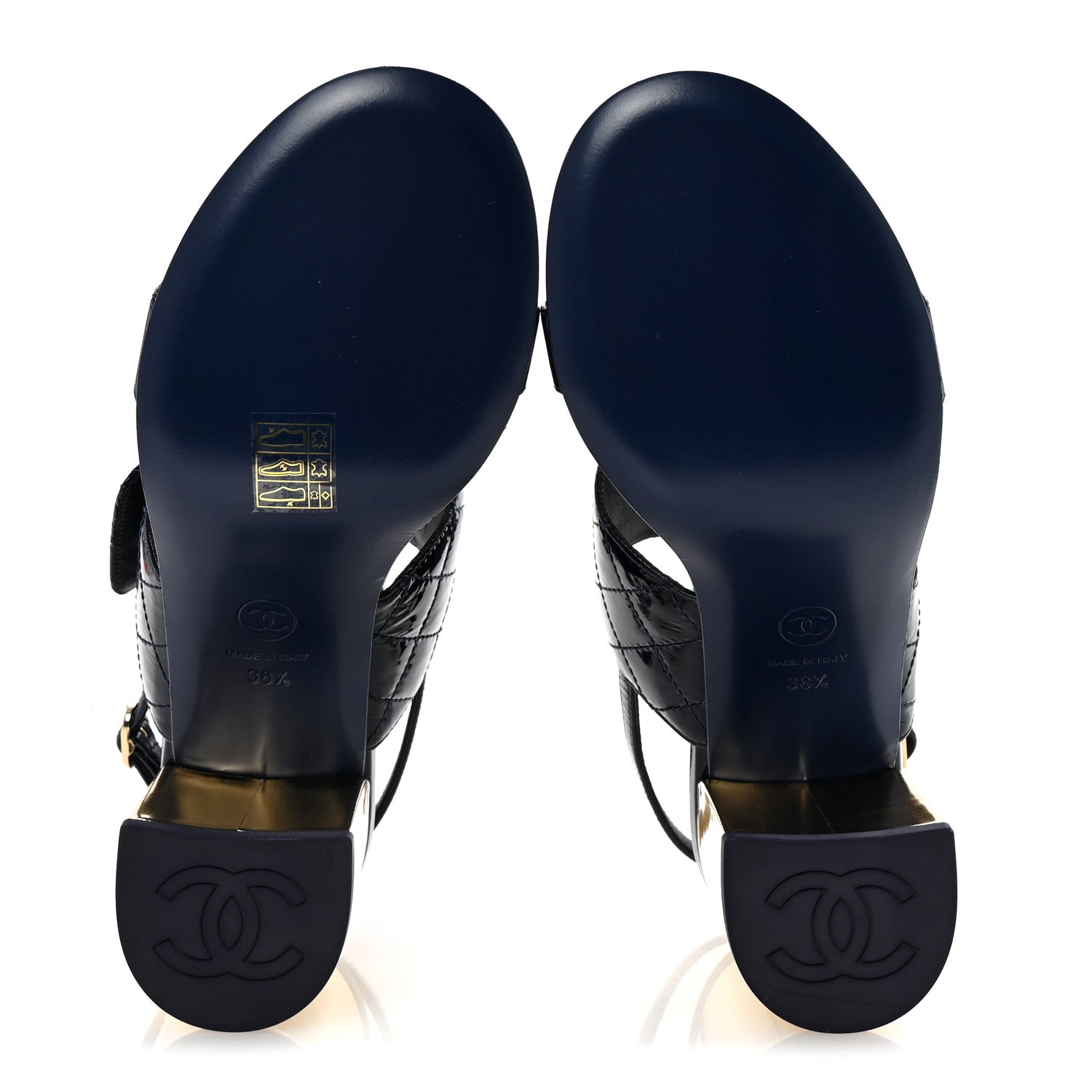 Chanel Patent Quilted CC Turnlock Sandals 38.5 Dark Blue 6 of 10