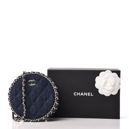 Chanel Denim Quilted Round Clutch With Chain Blue 11 of 11
