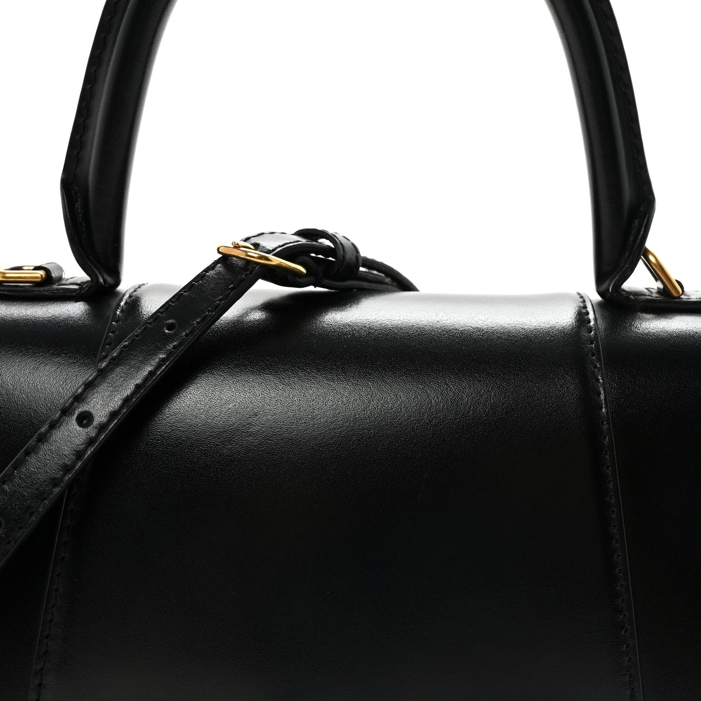 Shiny Box Calfskin Small Hourglass Top Handle Bag Black