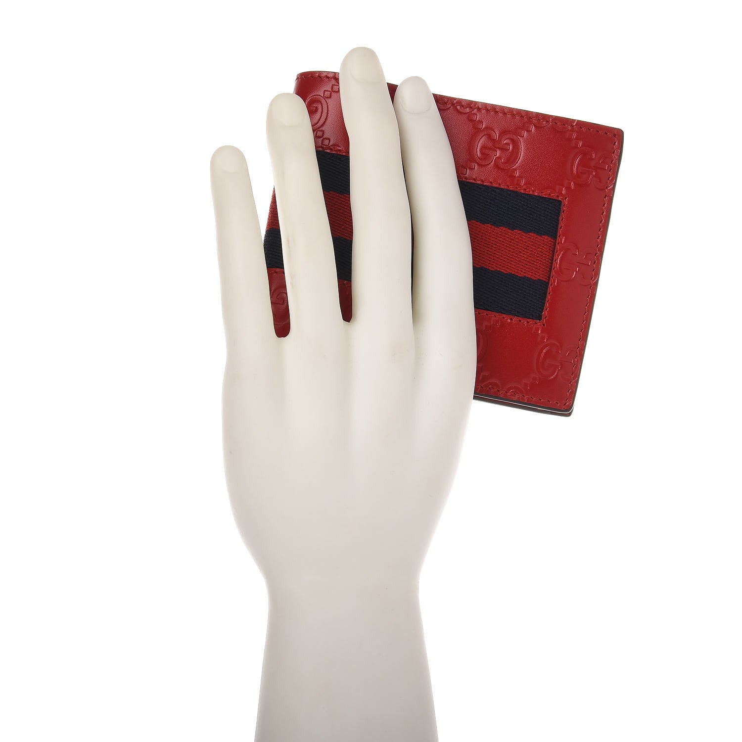 Gucci Guccissima Signature Web New Web Bi-Fold Coin Wallet Hibiscus Red 2 of 8