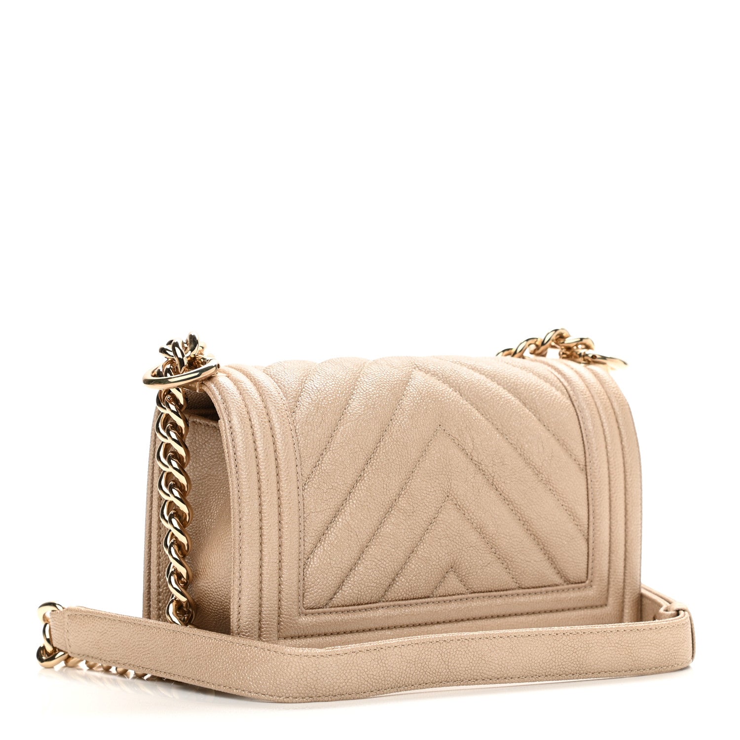 Chanel Iridescent Caviar Chevron Quilted Small Boy Flap Beige 3 of 11