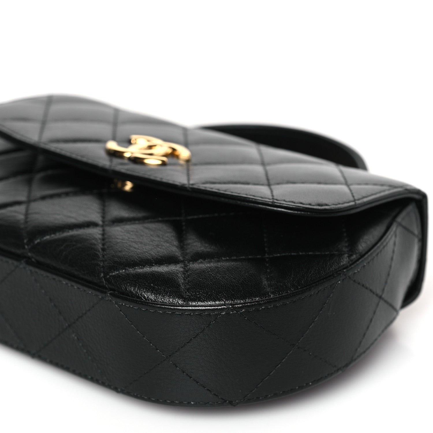 Chanel Shiny Aged Calfskin Quilted Top Handle Clutch With Chain Black 9 of 9
