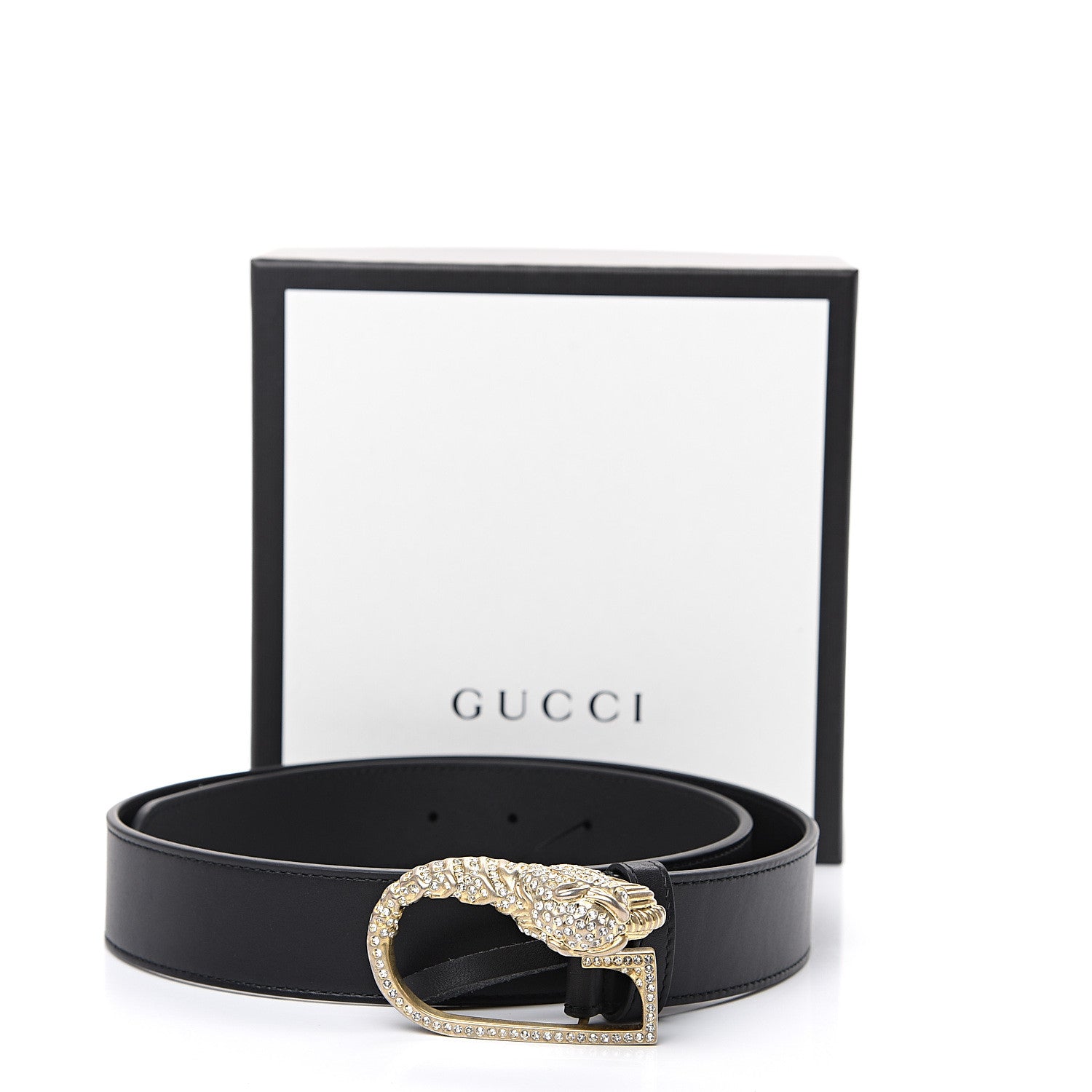 Gucci Moon Calfskin Crystal Tiger Head G Buckle 35mm Belt 85 34 Black 6 of 6