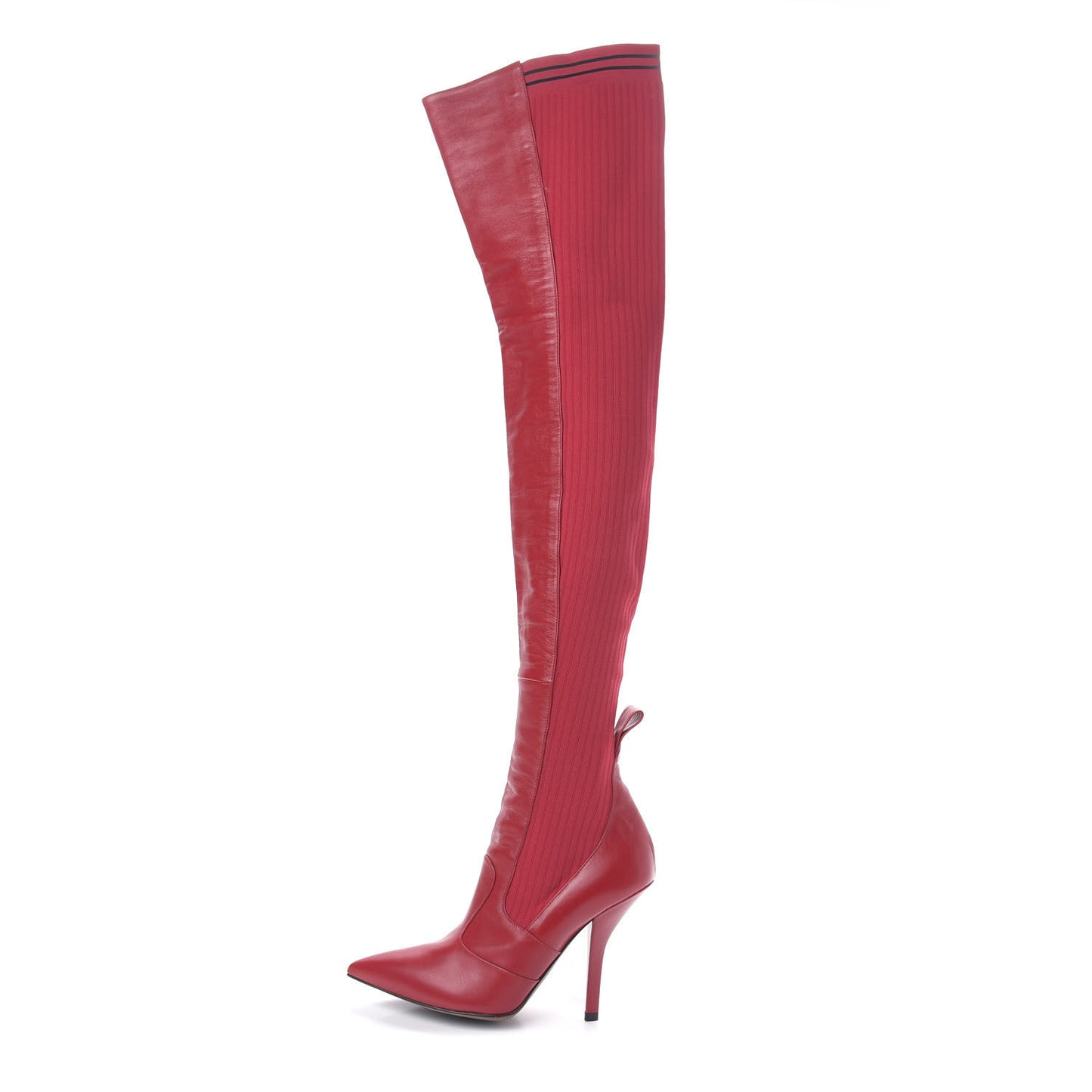 Vitello Lucido Stretch Fabric Striped Rockoko Thigh High 105mm Sock Boots 40 Fragola Black