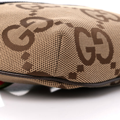 Gucci Monogram Jumbo GG Textured Dollar Calfskin Web Belt Bag Camel Ebony New Acero 7 of 8