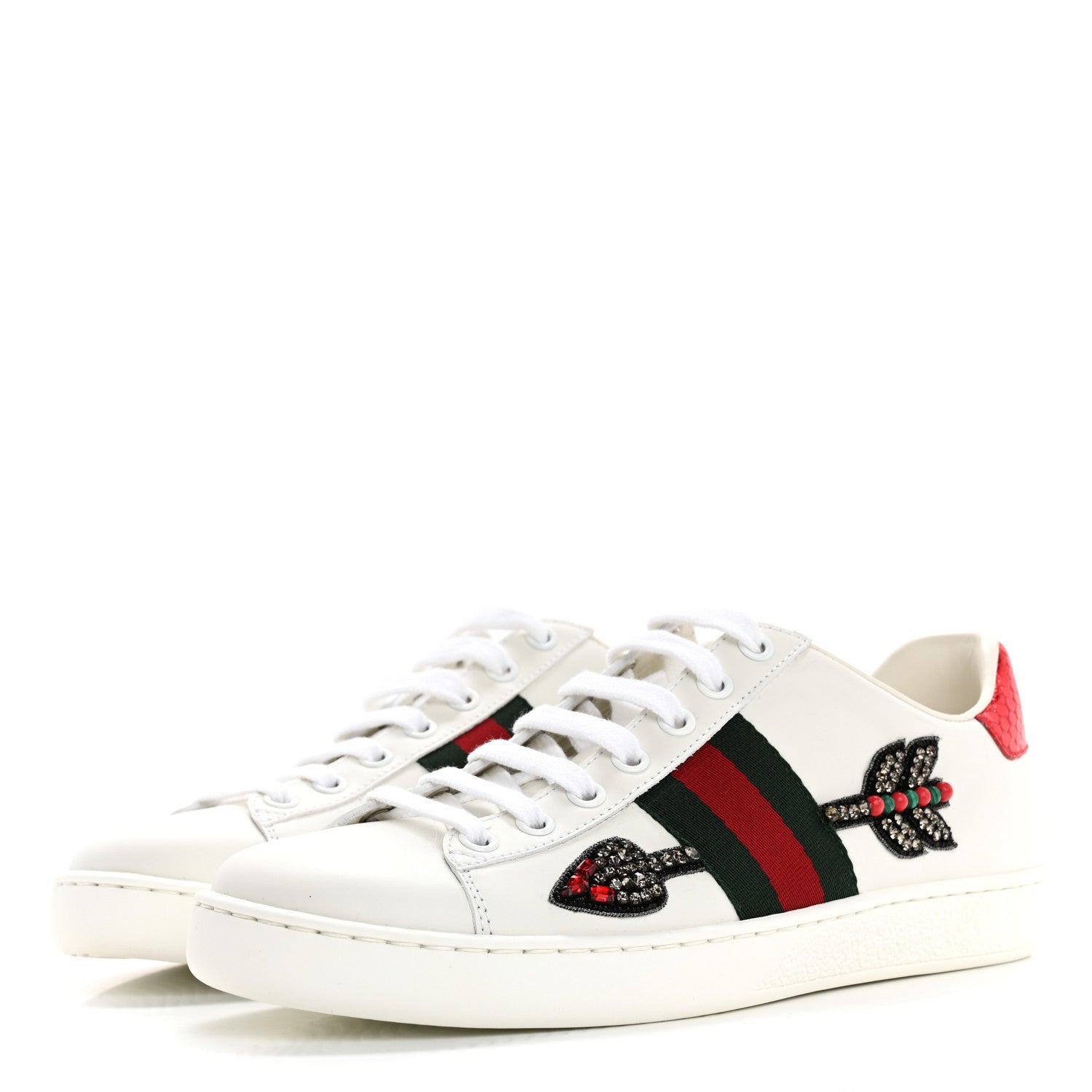 Gucci Calfskin Web Studded Womens Arrow Ace Sneakers 37 White 4 of 11