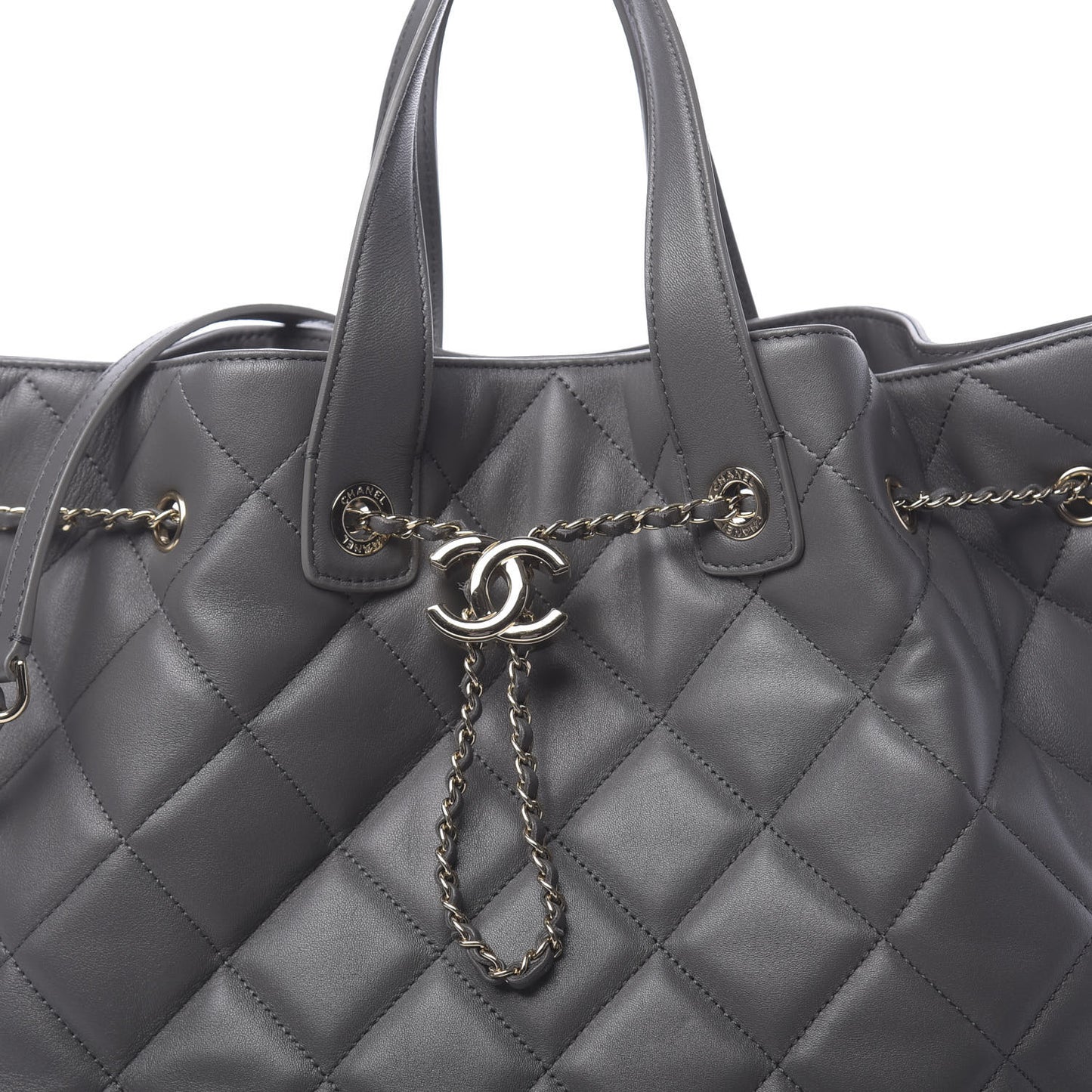 Lambskin Quilted CC Dweller Drawstring Tote Grey