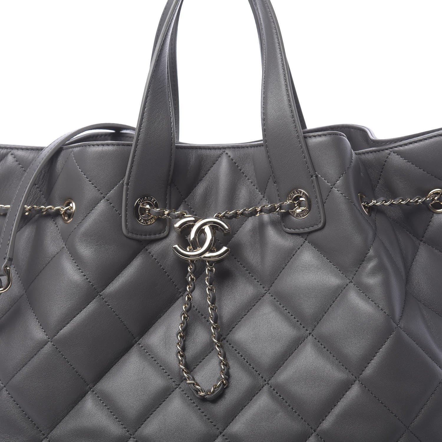 Chanel Lambskin Quilted CC Dweller Drawstring Tote Grey 8 of 11