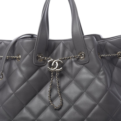 Chanel Lambskin Quilted CC Dweller Drawstring Tote Grey 8 of 11