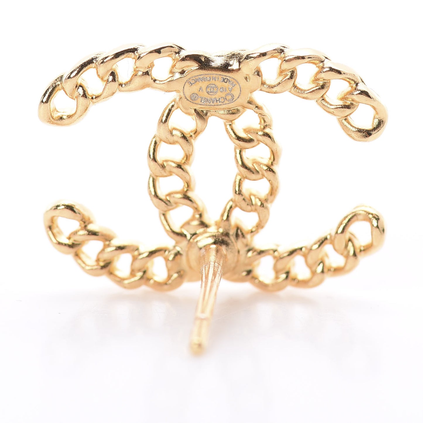 Chain Pearl CC Earrings Gold