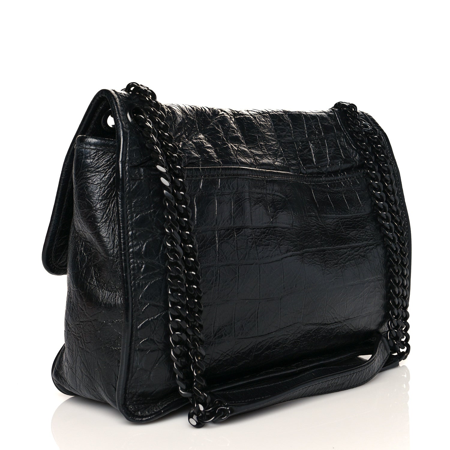 Saint Laurent Crinkled Calfskin Crocodile Embossed Monogram Medium Niki Chain Satchel Black 3 of 10