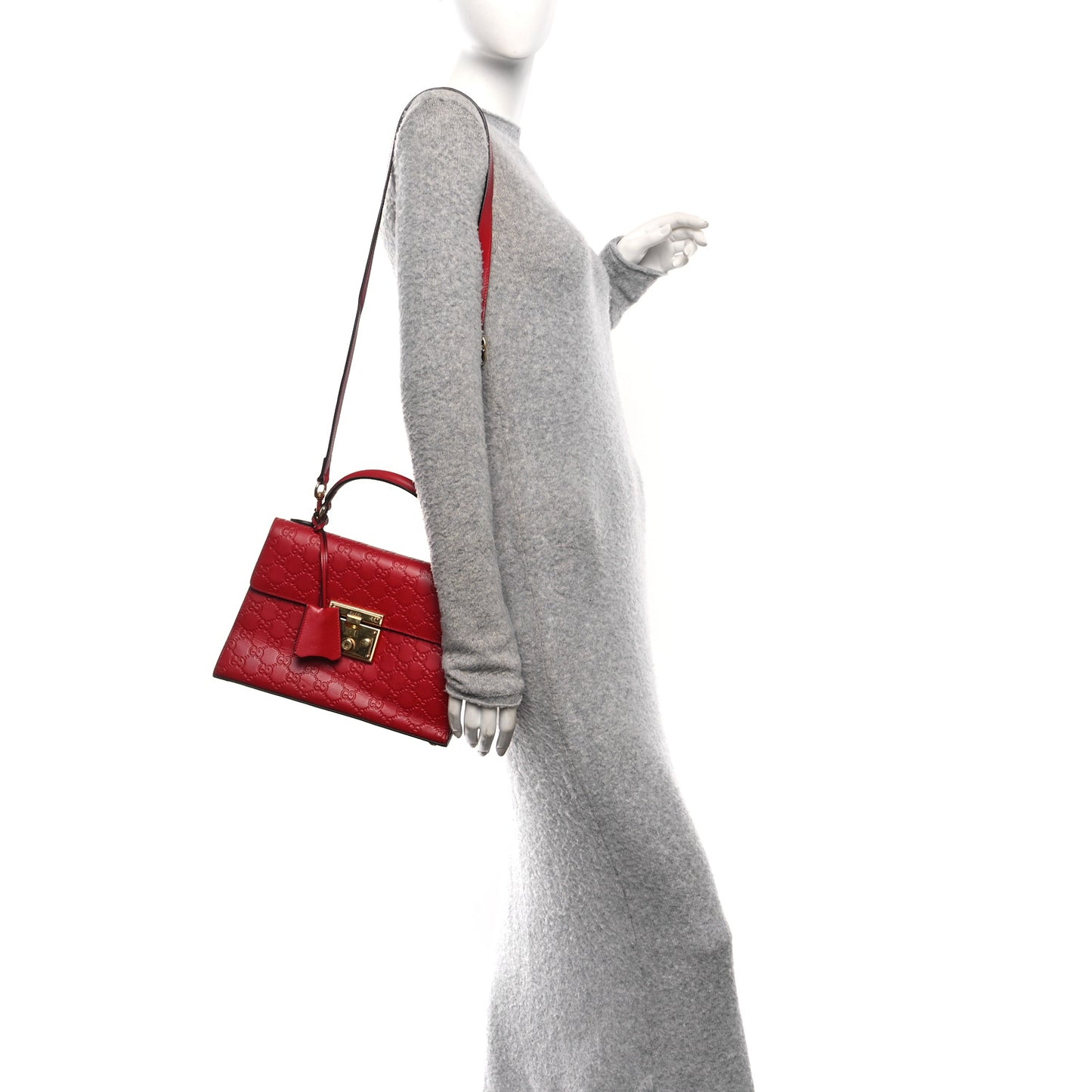 Guccissima Signature Small Padlock Top Handle Bag Hibiscus Red