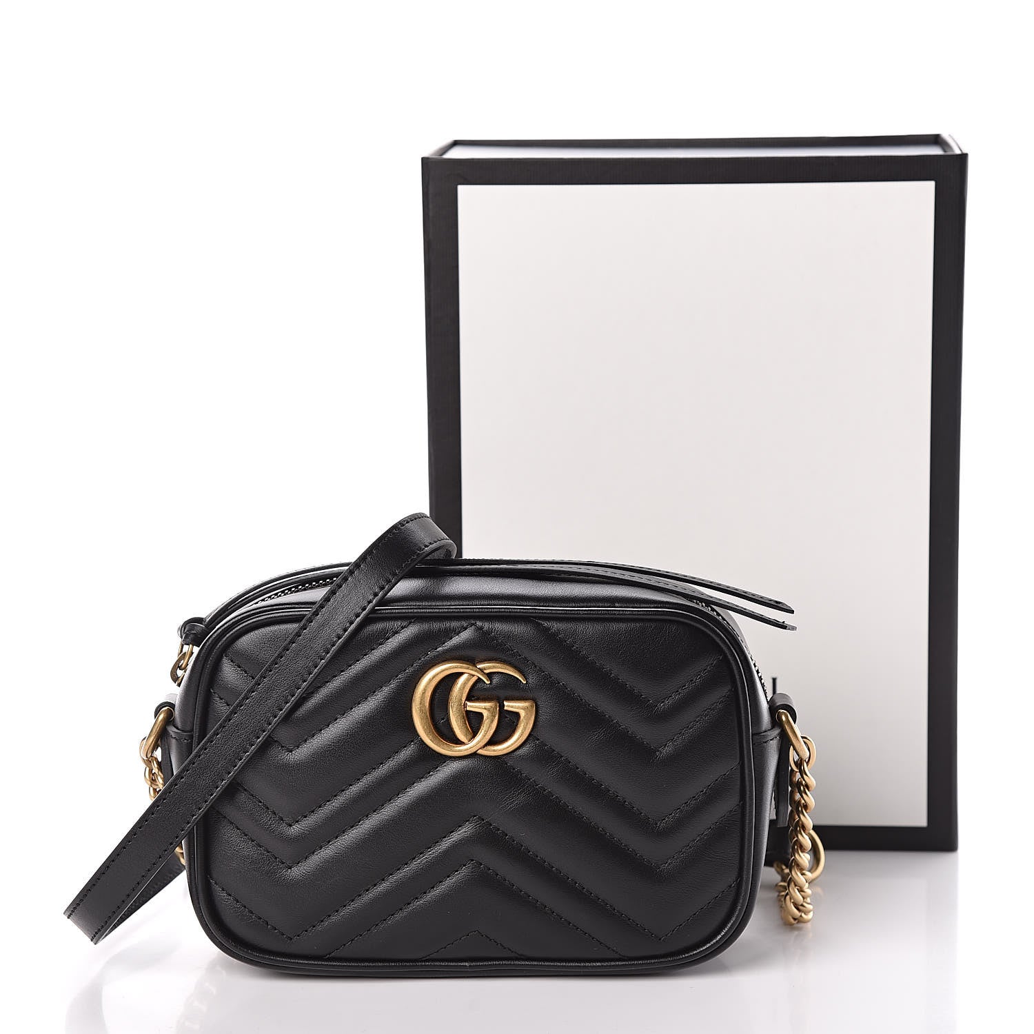 Gucci Calfskin Matelasse Mini GG Marmont Chain Shoulder Bag Black 11 of 11