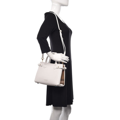 Burberry Grainy Calfskin House Check Small Banner Tote Limestone 2 of 12