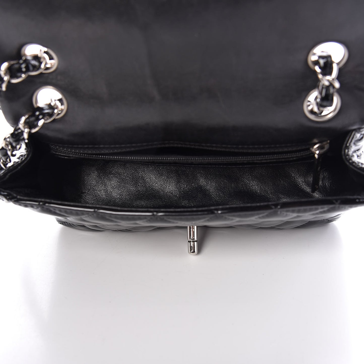 Patent Calfskin Quilted Mini Rectangular Flap Black