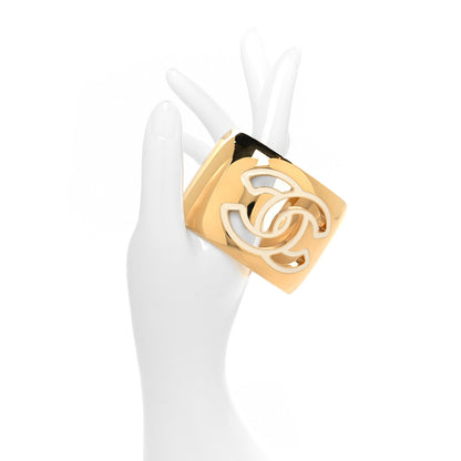 Chanel Metal Resin CC Cuff Cutout M Gold White 2 of 6