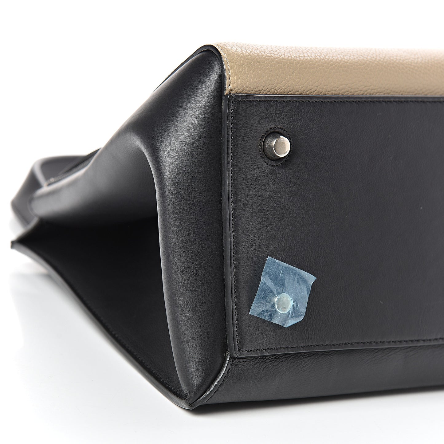 Textured Calfskin Medium Bi-Color Edge Shoulder Bag Black Beige