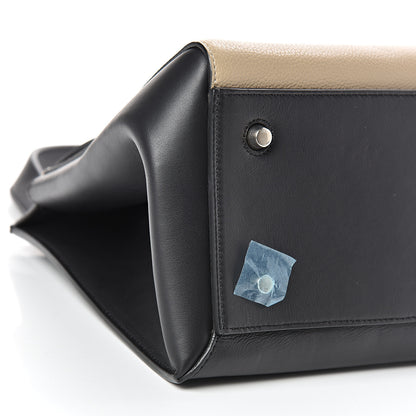 Celine Textured Calfskin Medium Bi-Color Edge Shoulder Bag Black Beige 8 of 15