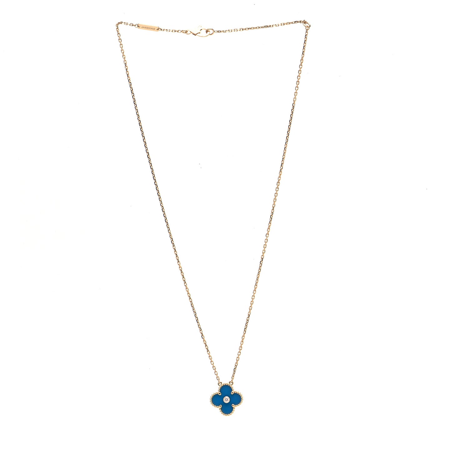 18K Yellow Gold Diamond Celestial Blue Sevres Porcelain Vintage Alhambra Pendant Necklace