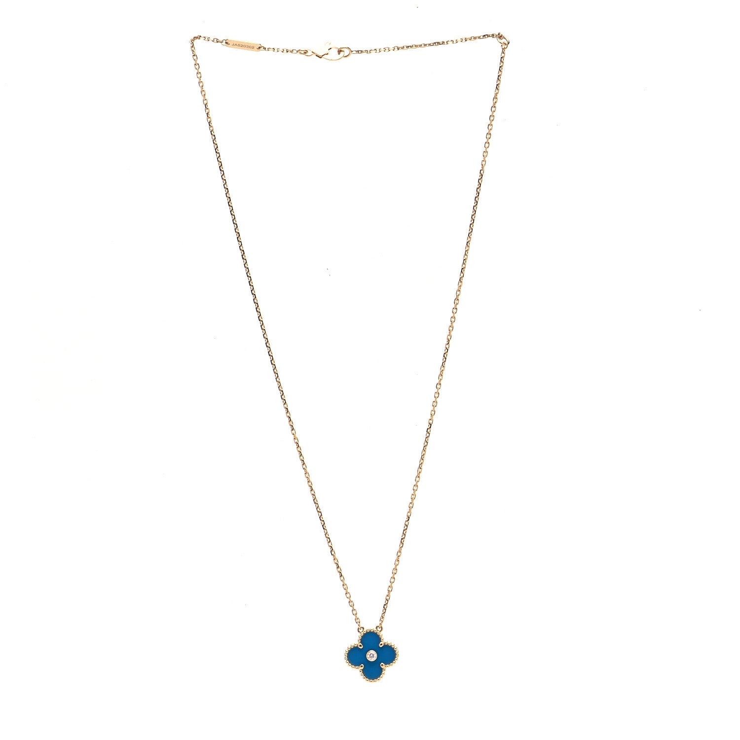 Van Cleef & Arpels 18K Yellow Gold Diamond Celestial Blue Sevres Porcelain Vintage Alhambra Pendant Necklace 2 of 6