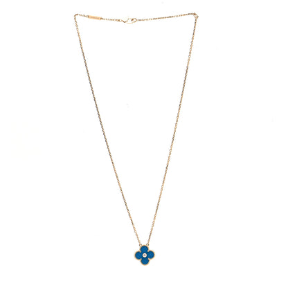 Van Cleef & Arpels 18K Yellow Gold Diamond Celestial Blue Sevres Porcelain Vintage Alhambra Pendant Necklace 2 of 6