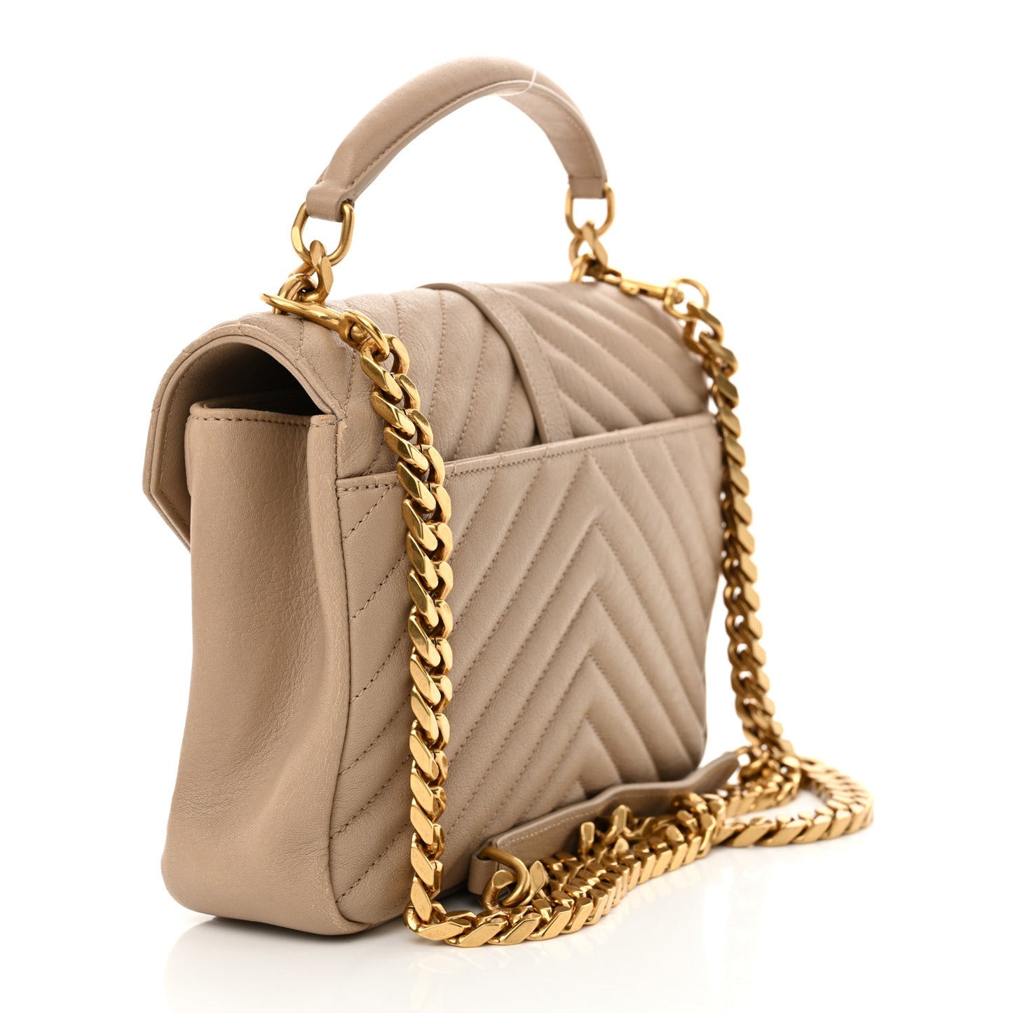 Sheepskin Matelasse Chevron Monogram Medium College Bag Dark Beige