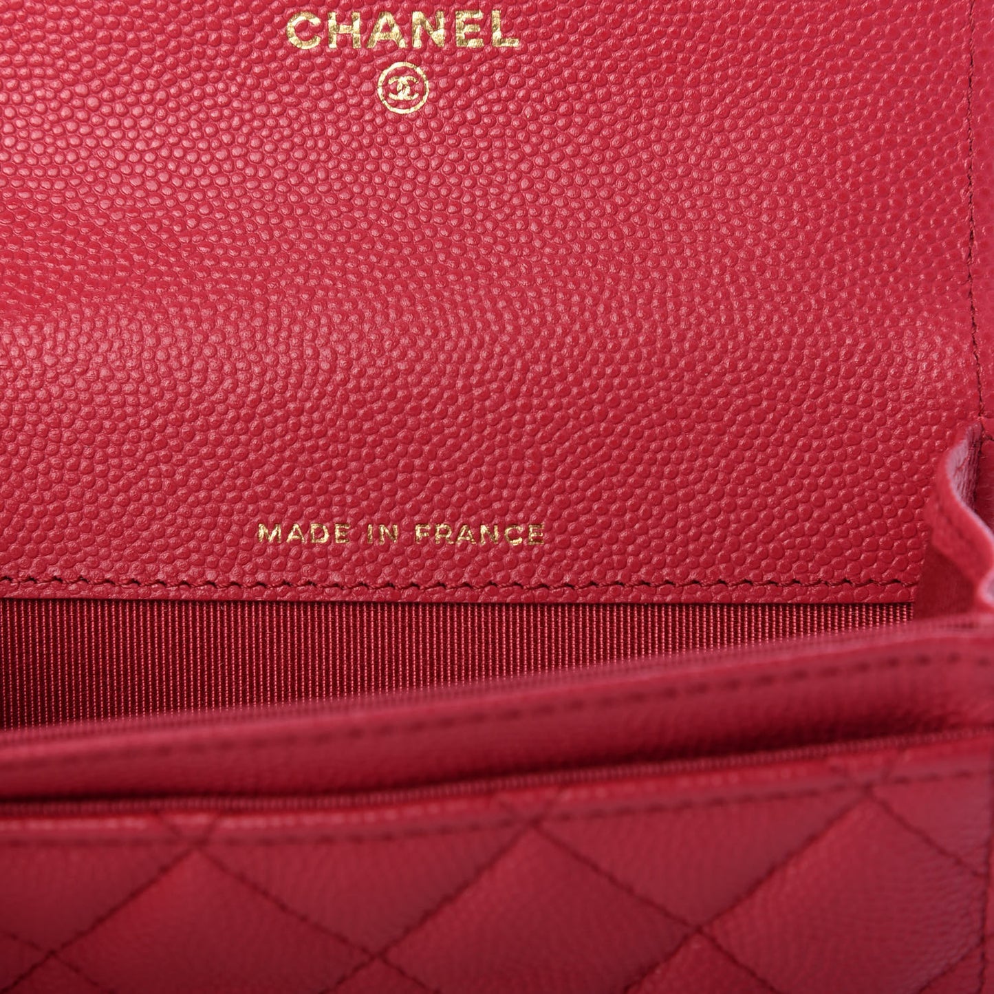 Caviar Quilted Flap Card Holder Wallet Dark Pink