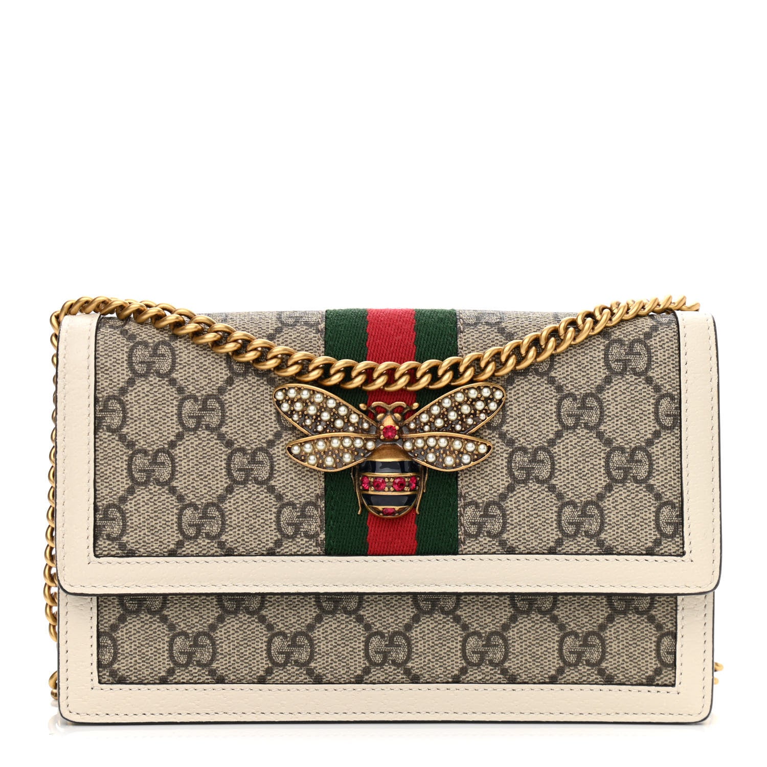 Gucci GG Supreme Monogram Web Queen Margaret Chain Wallet White 1 of 9