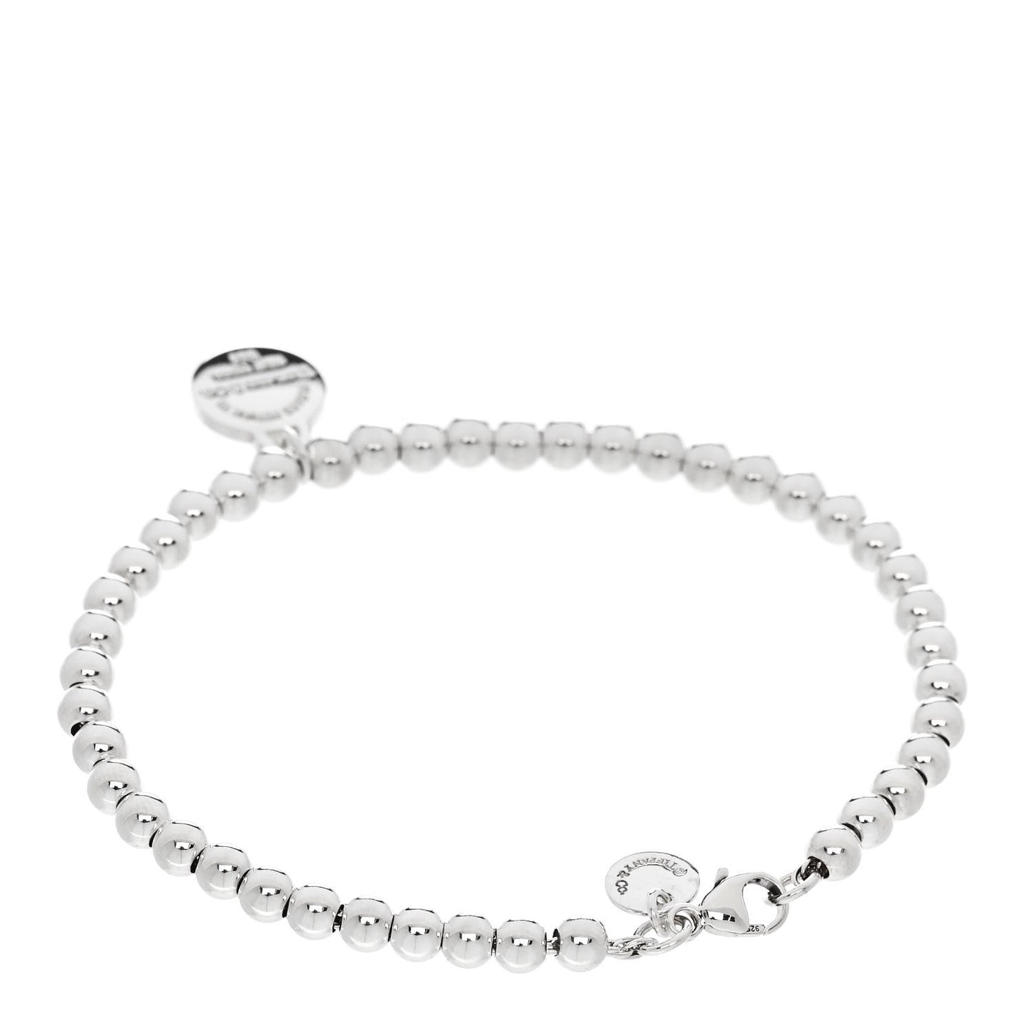 Sterling Silver Enamel 4mm Love Heart Tag Bead Bracelet Blue