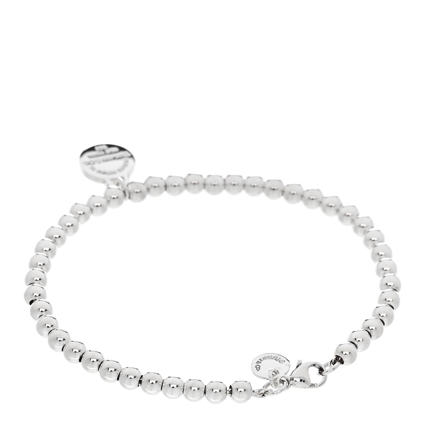 Tiffany Sterling Silver Enamel 4mm Love Heart Tag Bead Bracelet Blue 2 of 7