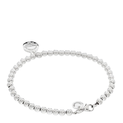 Tiffany Sterling Silver Enamel 4mm Love Heart Tag Bead Bracelet Blue 2 of 7