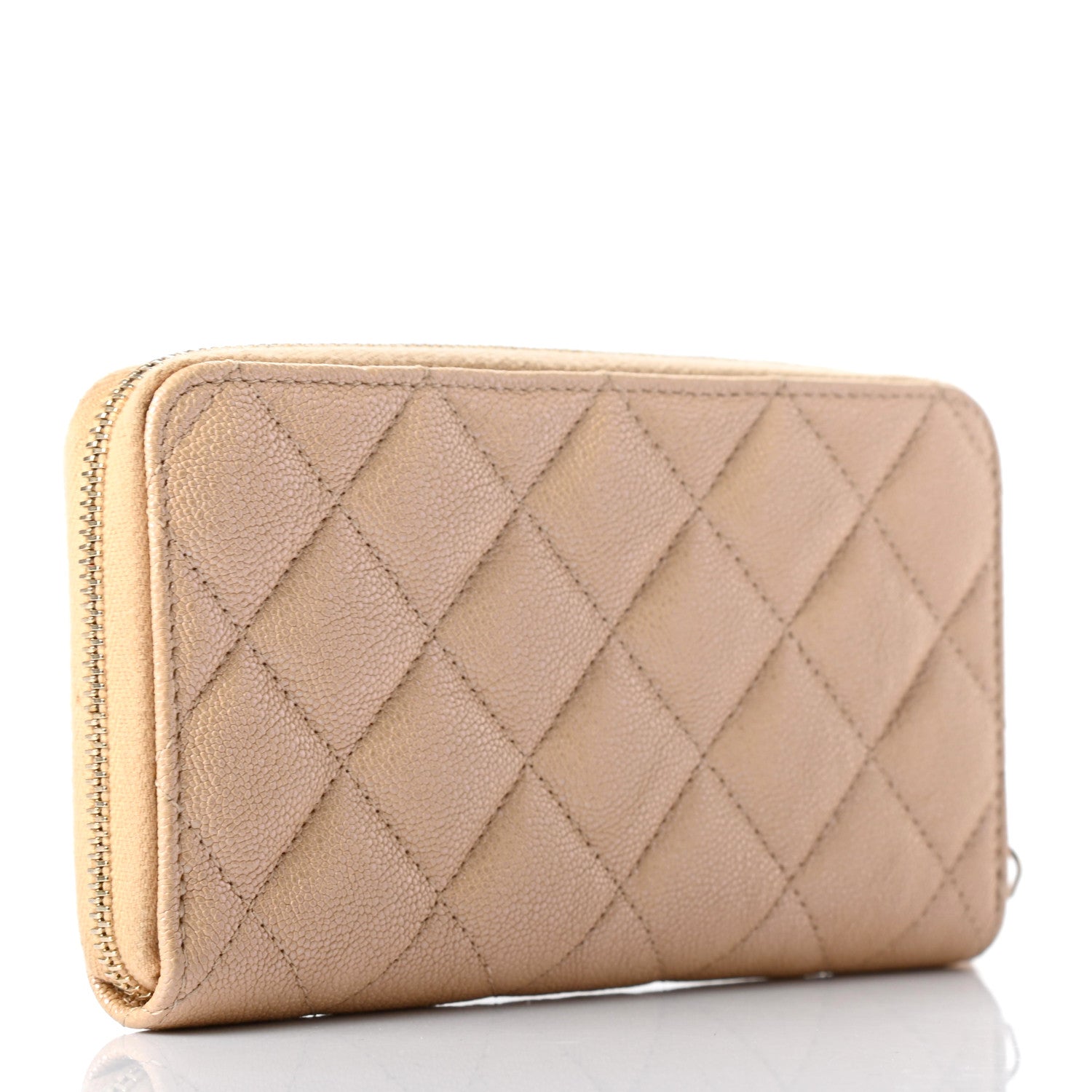 Chanel Iridescent Caviar Quilted Medium Zip Around Wallet Beige 3 of 8