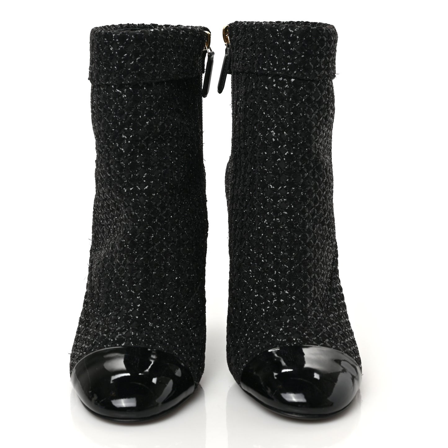 Tweed Pearl Cap Toe Boots 39.5 Black