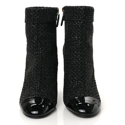 Chanel Tweed Pearl Cap Toe Boots 39.5 Black 2 of 9