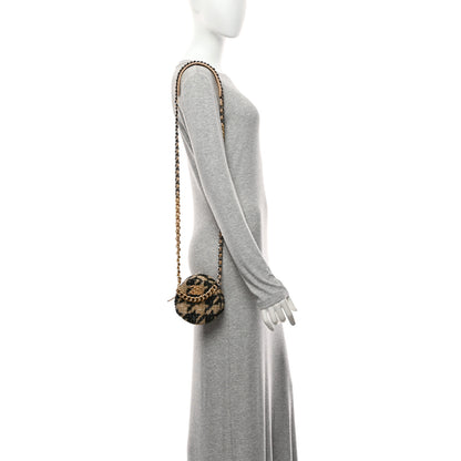 Chanel Wool Tweed Lambskin Quilted Chanel 19 Round Clutch With Chain and Coin Purse Beige Black 2 of 10