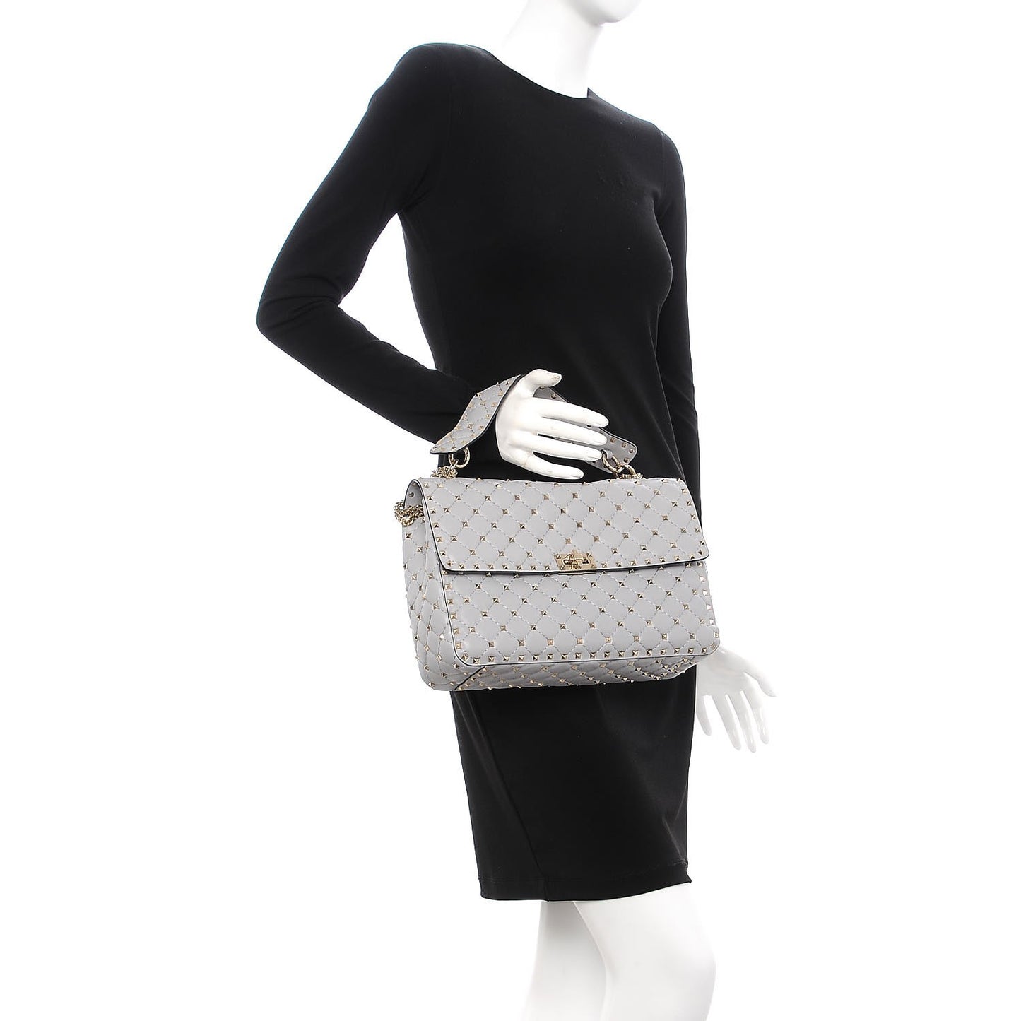 Nappa Large Rockstud Spike Shoulder Bag Pastel Grey