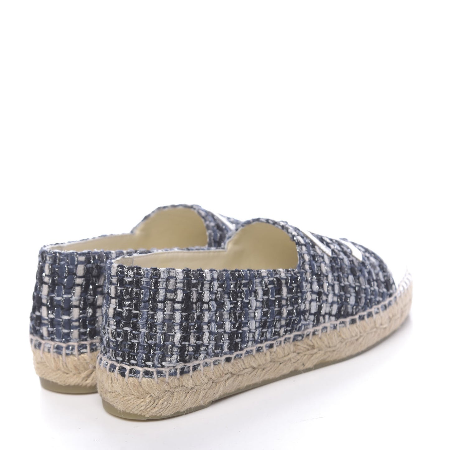 Metallic Tweed Lambskin CC Espadrilles 36 Black Silver