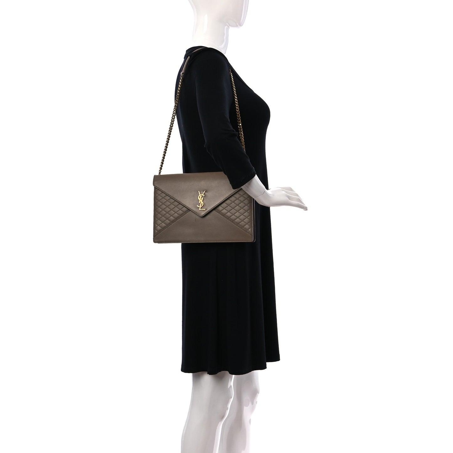 Lambskin Quilted Monogram Gaby Chain Bag Taupe