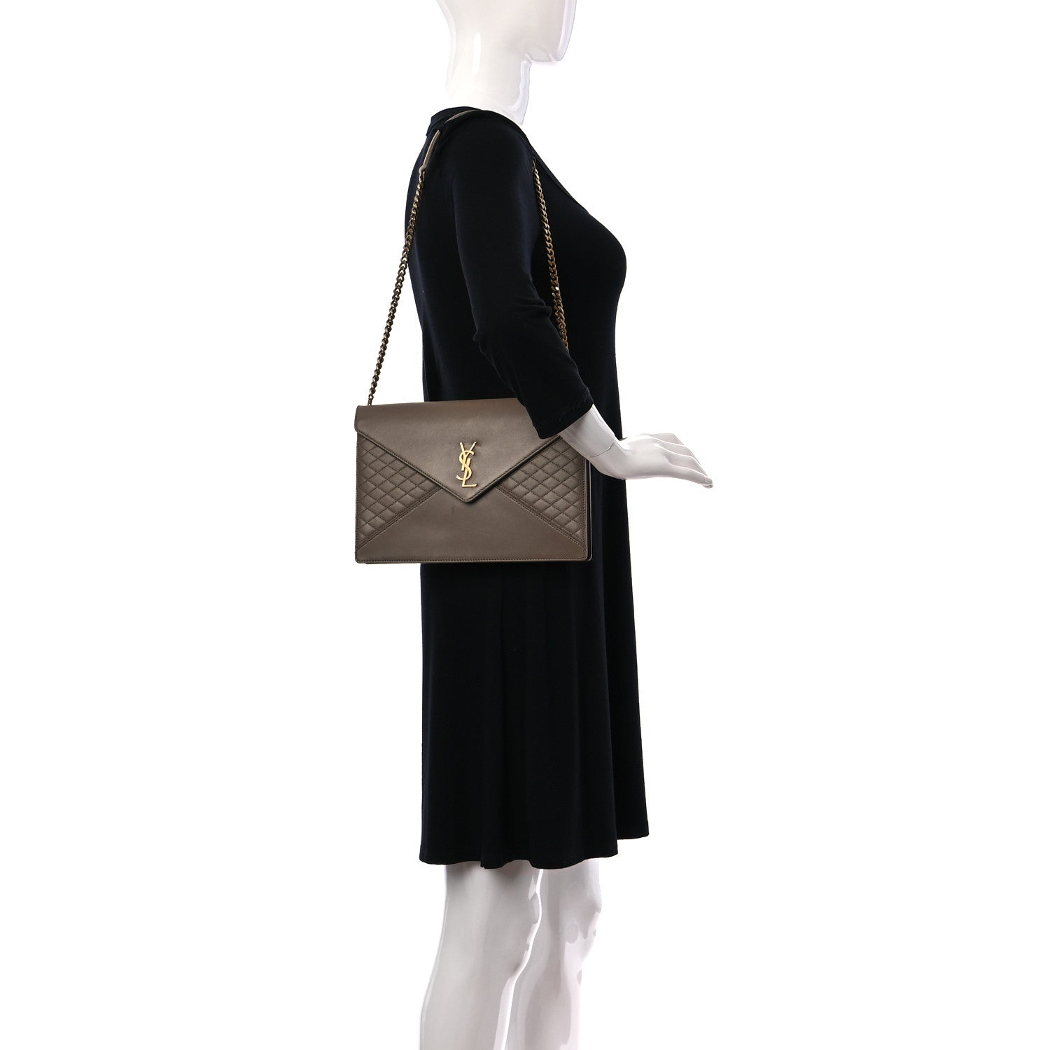 Saint Laurent Lambskin Quilted Monogram Gaby Chain Bag Taupe 2 of 12