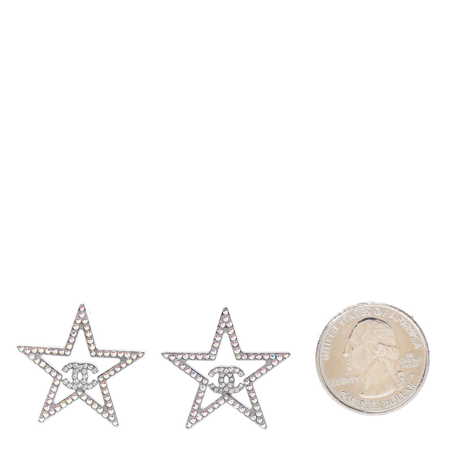 Chanel Ruthenium Crystal Star CC Earrings Iridescent Pink 2 of 4