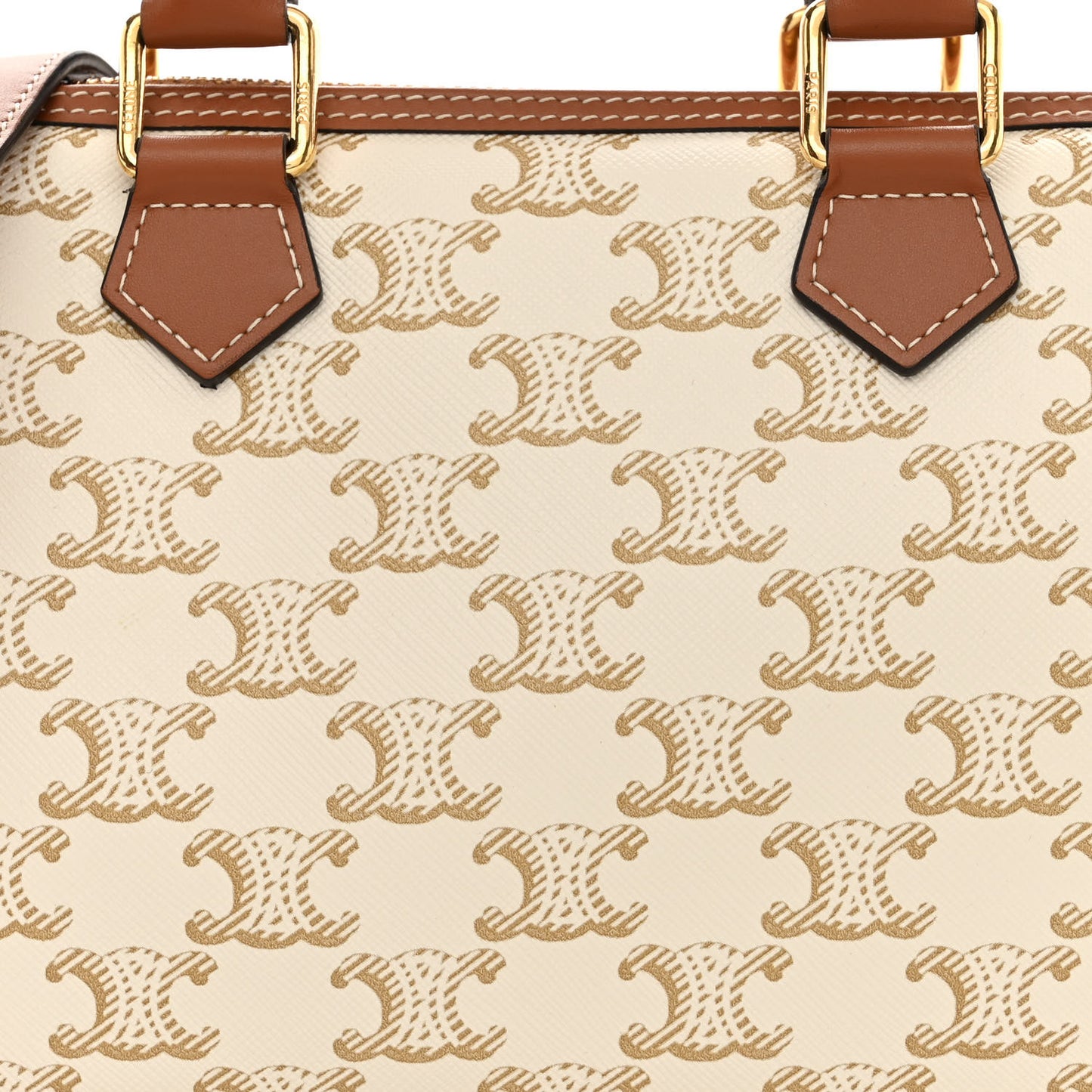 Triomphe Canvas Calfskin Small Boston Bag White