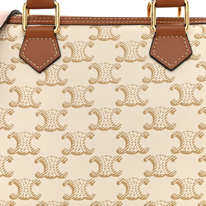 Celine Triomphe Canvas Calfskin Small Boston Bag White 8 of 10