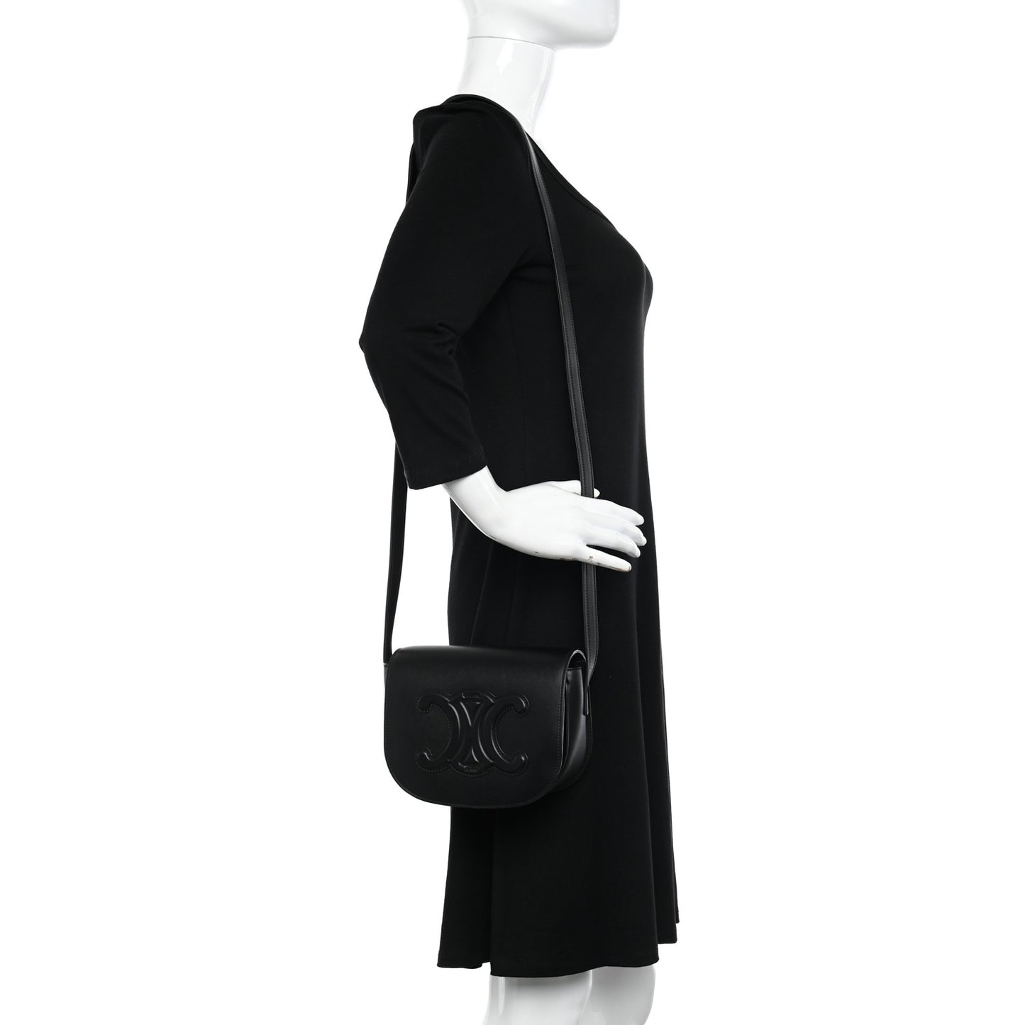 Smooth Calfskin Cuir Triomphe Folco Crossbody Bag Black