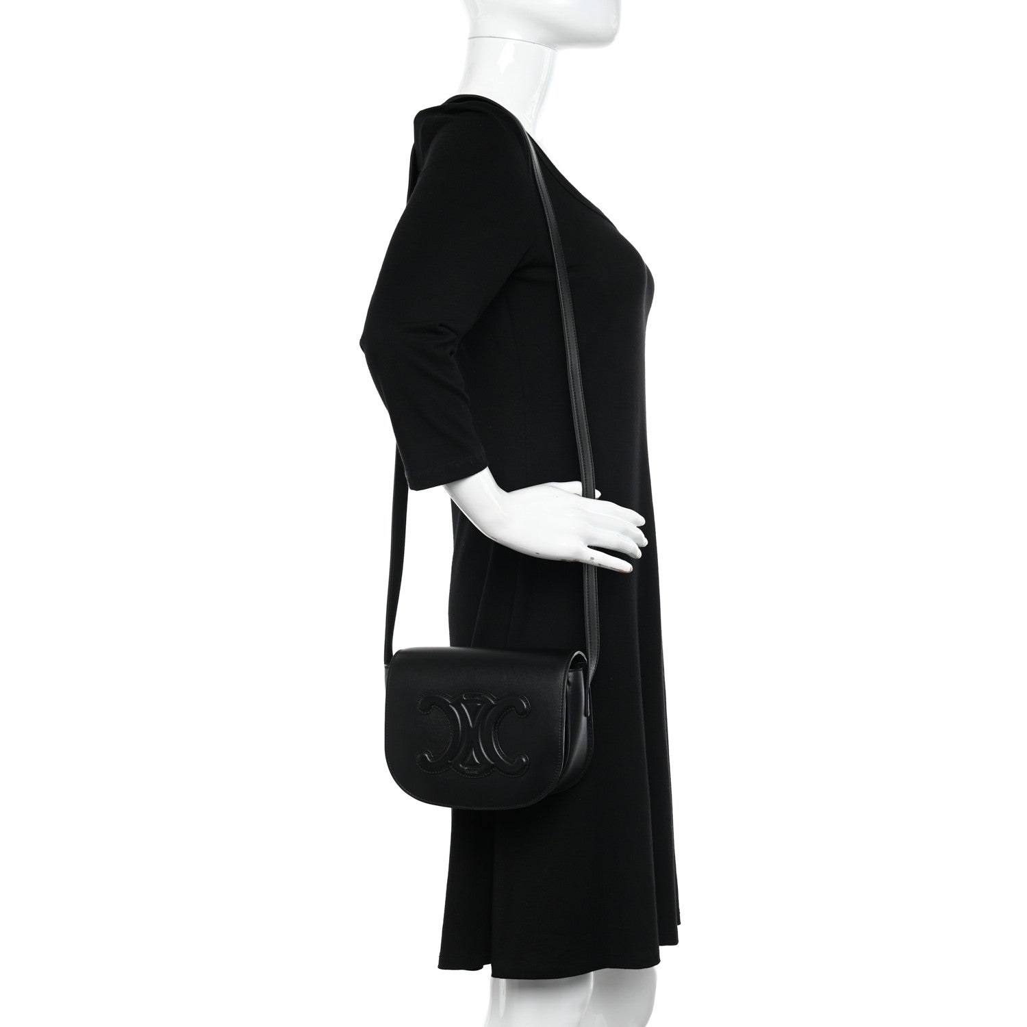 Celine Smooth Calfskin Cuir Triomphe Folco Crossbody Bag Black 2 of 11